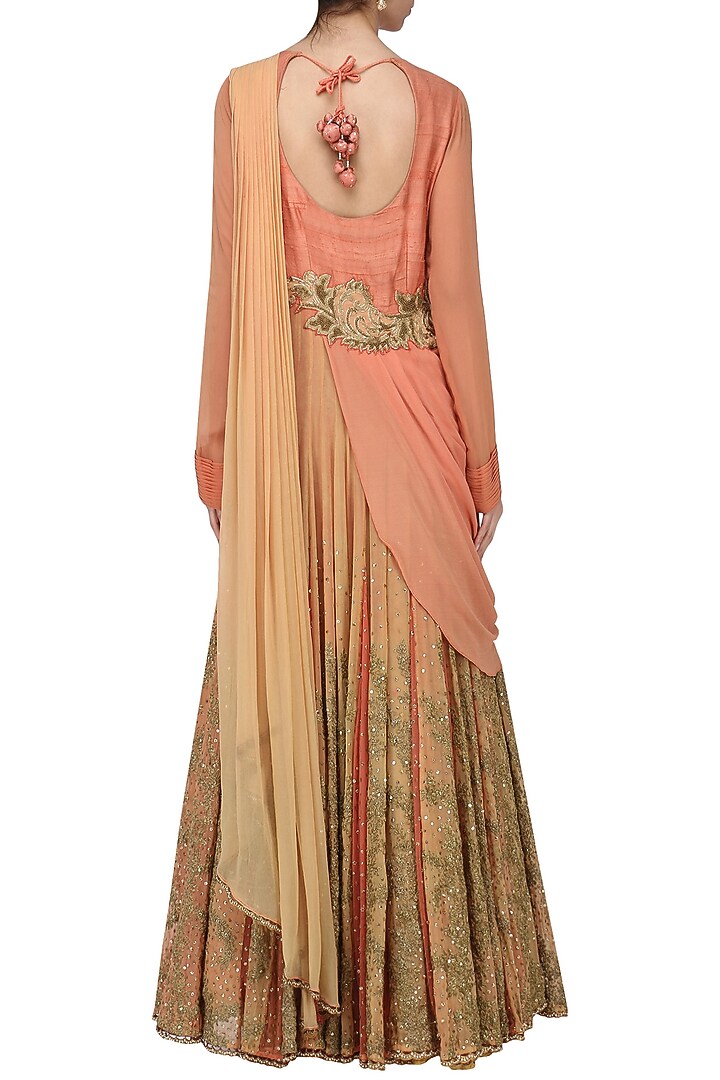 Orange peach embroidered drape gownavailable only at Pernia's Pop Up Shop.