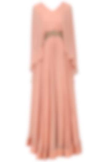 Peach embroidered cape gown available only at Pernia's Pop Up Shop.