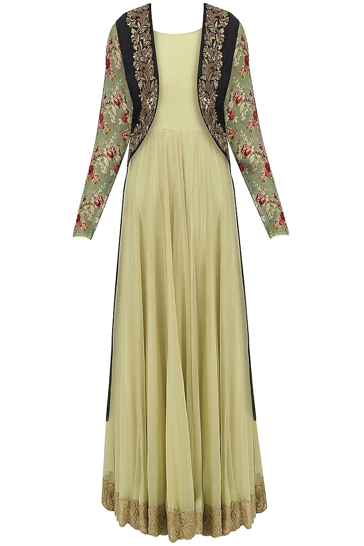 Beige anarkali with black embroidered jacket available only at Pernia's ...
