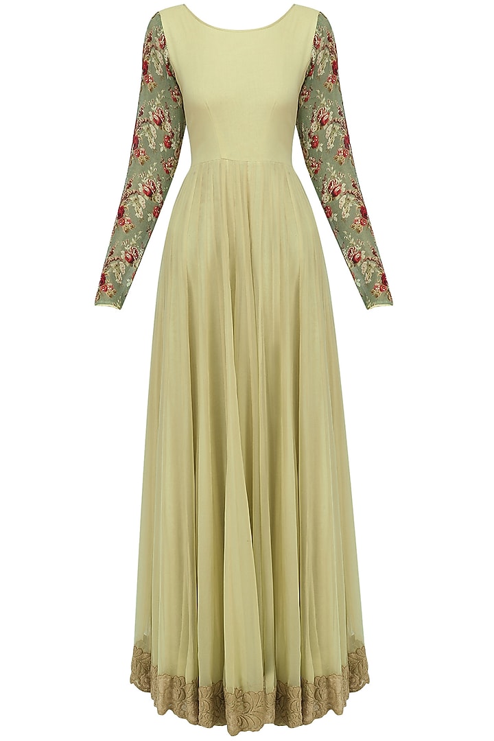 Beige anarkali with black embroidered jacket available only at Pernia's Pop Up Shop.