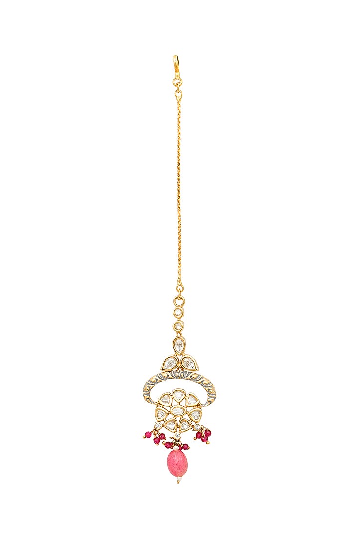 Gold Plated Meenakari Maang Tikka by EKATHVA JAIPUR at Pernia's Pop Up Shop