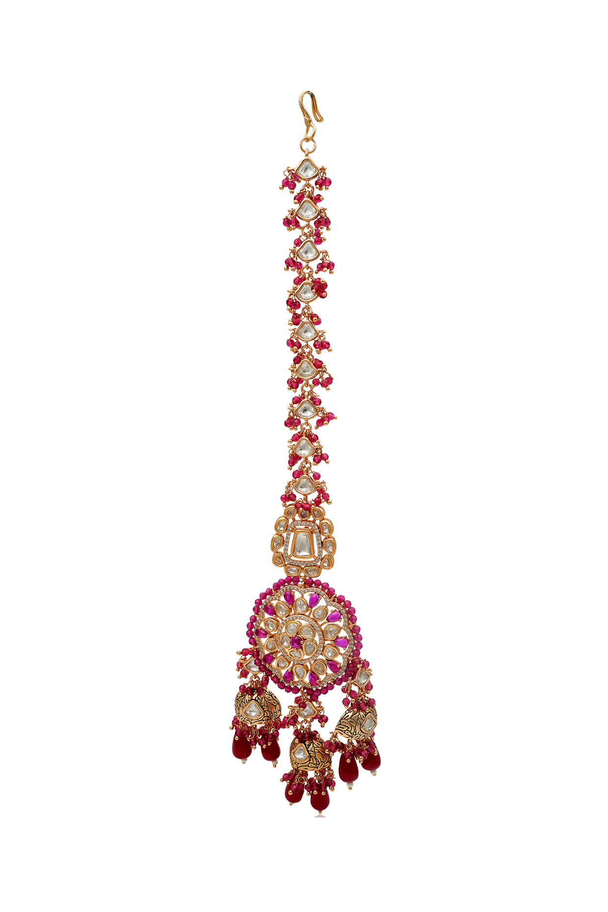 Gold Plated Kundan Polki Maang Tikka by EKATHVA JAIPUR