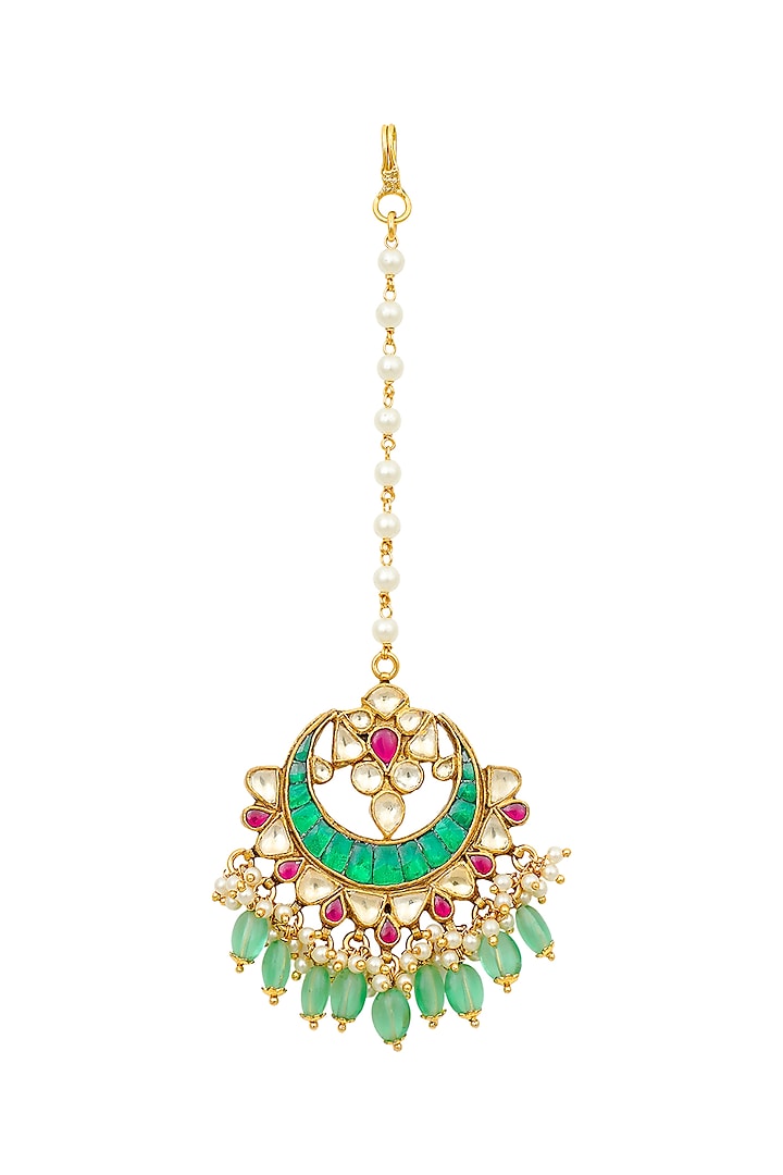 Gold Plated Meenakari Maang Tikka by EKATHVA JAIPUR at Pernia's Pop Up Shop