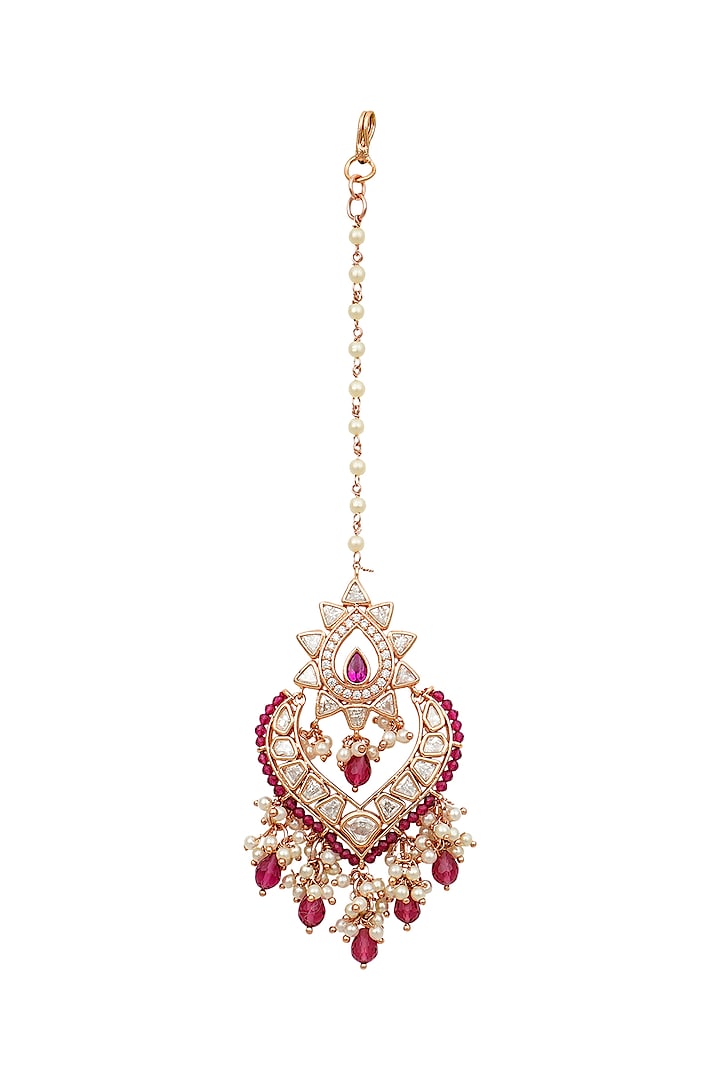 Gold Plated Maang Tikka With Ruby by EKATHVA JAIPUR
