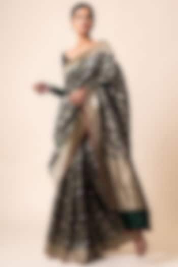 Emerald Green Wedding Saree Set With Cutwork by Ekaya at Pernia's Pop Up Shop