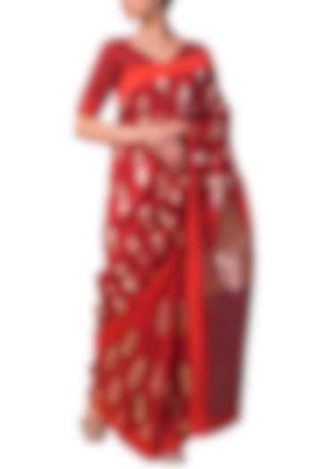 Red Handwoven Saree Set by Ekaya