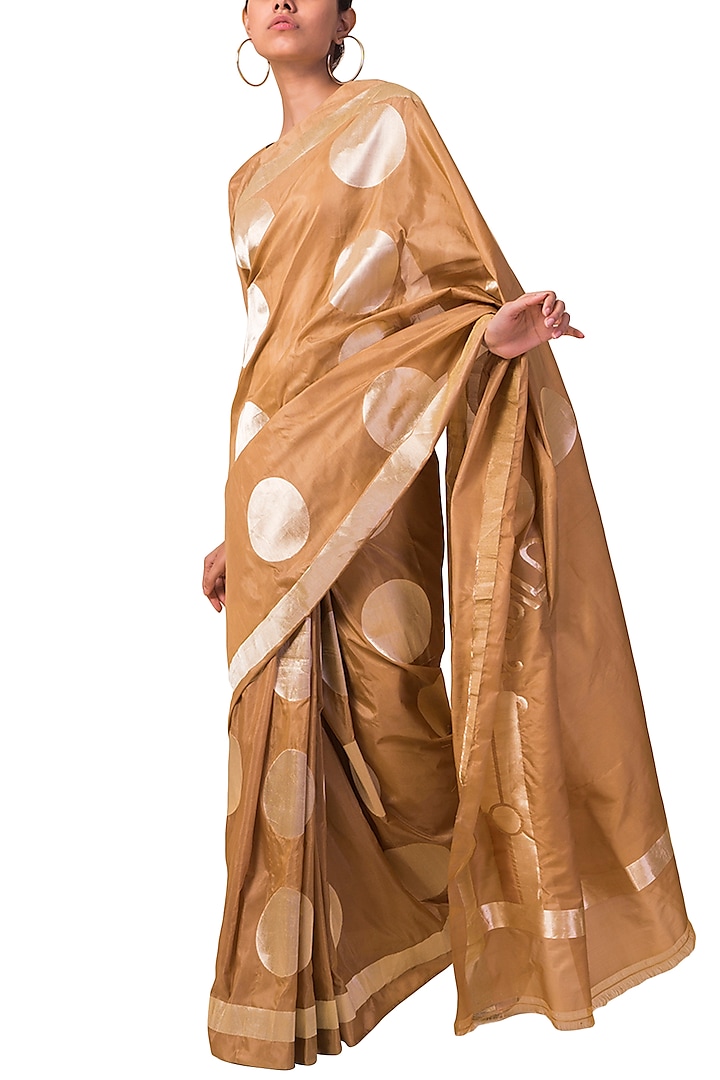 Almond Beige Handwoven Saree Set by Ekaya at Pernia's Pop Up Shop