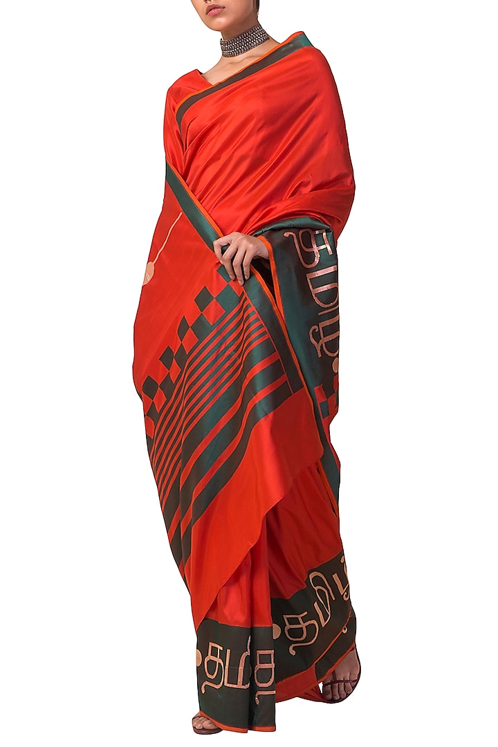 Red Handwoven Silk Saree Set by Ekaya