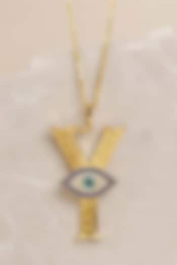 Gold Plated Zircon Evil Eye Initial Pendant Necklace by ELAA