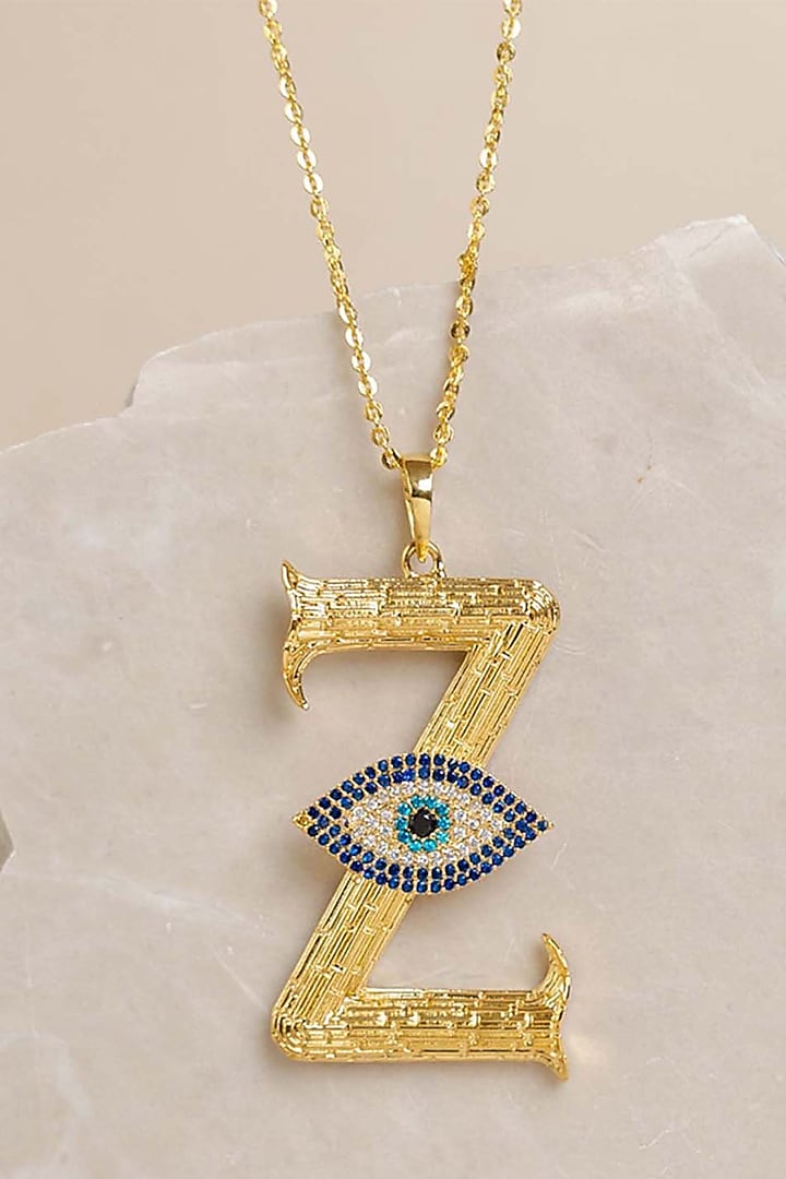 Gold Plated Zircon Evil Eye Initial Pendant Necklace by ELAA