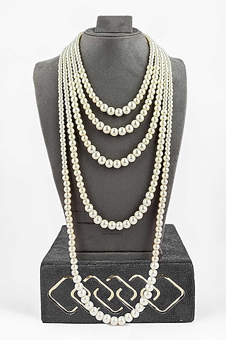 White Finish Freshwater Pearl Layered Necklace by ELAA