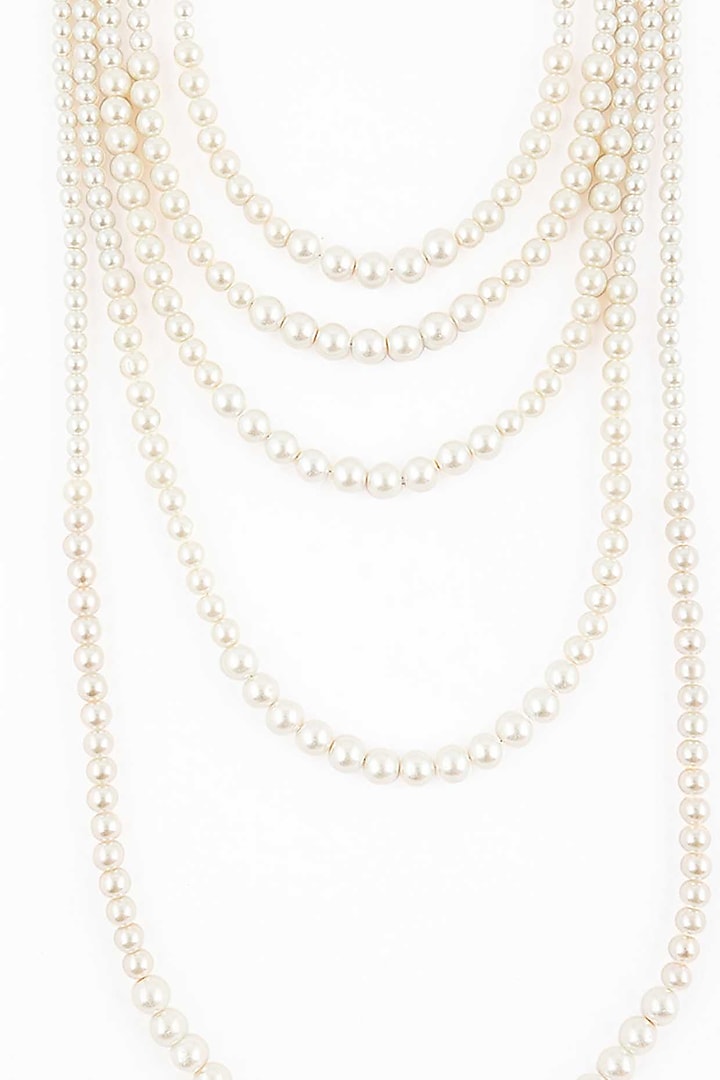 White Finish Freshwater Pearl Layered Necklace by ELAA at Pernia's Pop Up Shop