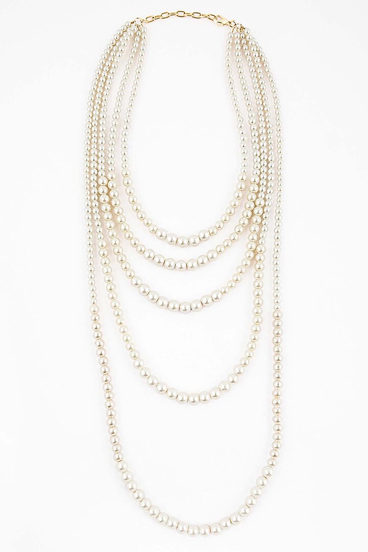 White Finish Freshwater Pearl Layered Necklace by ELAA at Pernia's Pop Up Shop