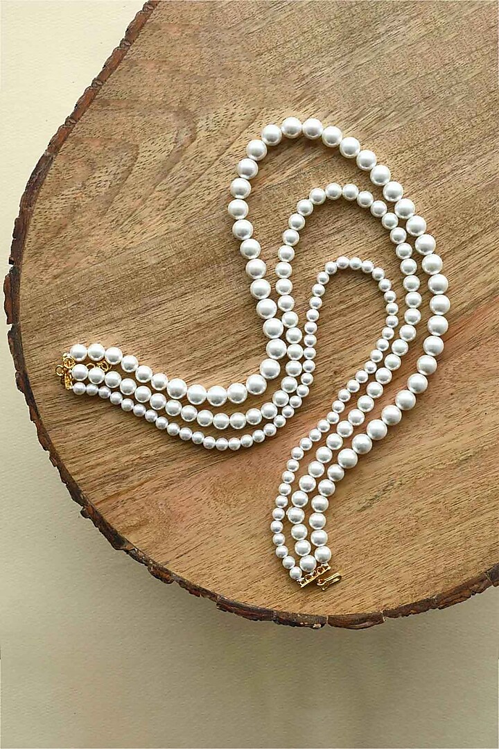 White Finish Freshwater Pearl Layered Necklace by ELAA