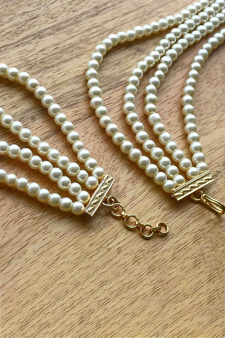 White Finish Freshwater Pearl Layered Necklace by ELAA at Pernia's Pop Up Shop