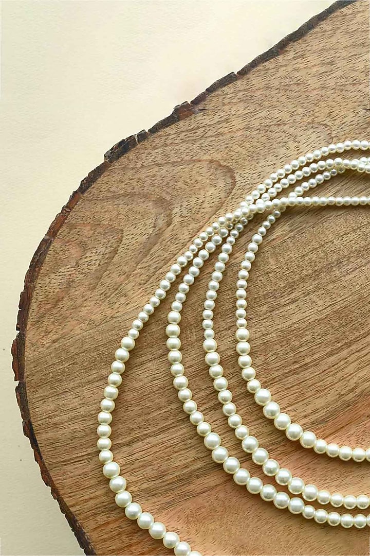 White Finish Freshwater Pearl Layered Necklace by ELAA at Pernia's Pop Up Shop