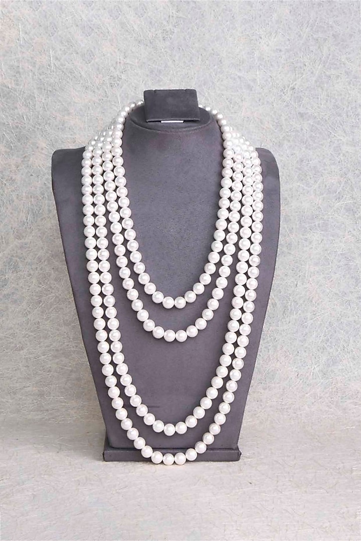 White Finish Freshwater Pearl Layered Necklace by ELAA at Pernia's Pop Up Shop