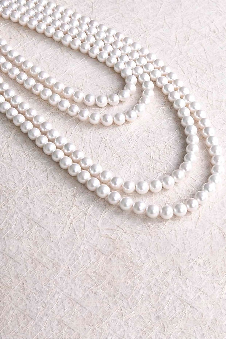 White Finish Freshwater Pearl Layered Necklace by ELAA at Pernia's Pop Up Shop
