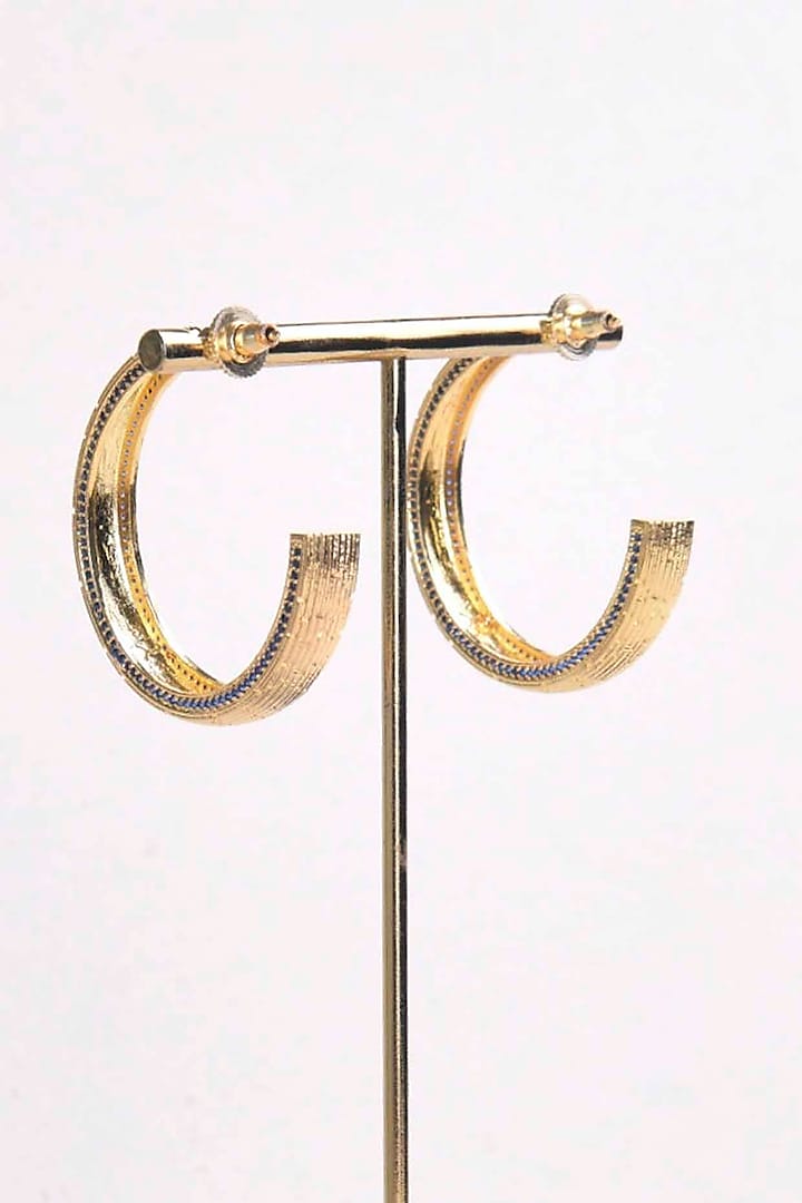 Gold Plated Sapphire Synthetic Stone Hoop Earrings by ELAA