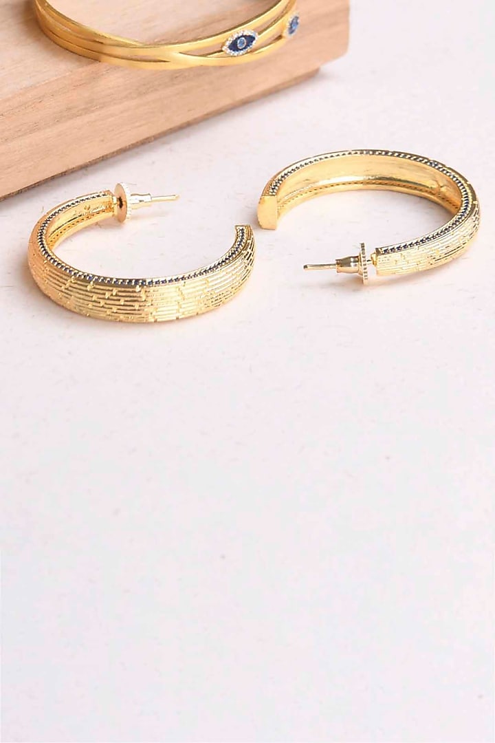 Gold Plated Sapphire Synthetic Stone Hoop Earrings by ELAA at Pernia's Pop Up Shop