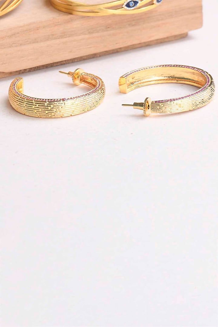 Gold Plated Ruby Synthetic Stone Hoop Earrings by ELAA at Pernia's Pop Up Shop