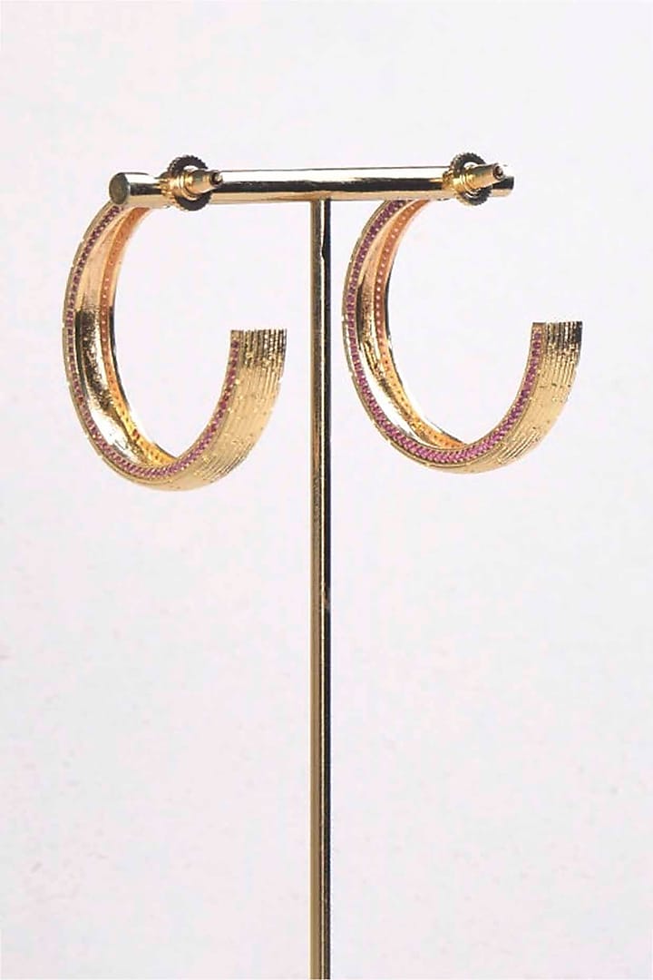 Gold Plated Ruby Synthetic Stone Hoop Earrings by ELAA at Pernia's Pop Up Shop