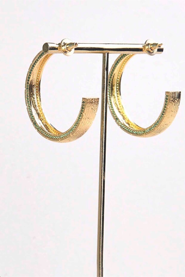 Gold Plated Emerald Synthetic Stone Hoop Earrings by ELAA