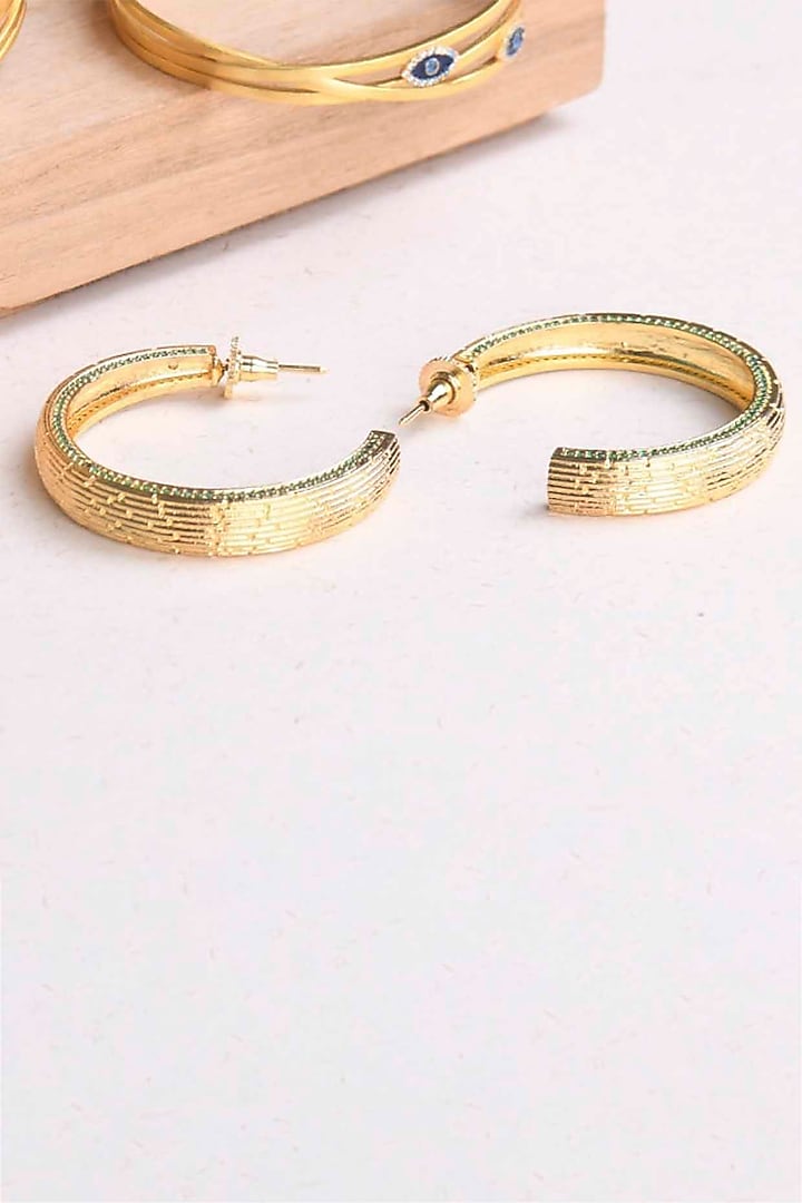 Gold Plated Emerald Synthetic Stone Hoop Earrings by ELAA at Pernia's Pop Up Shop