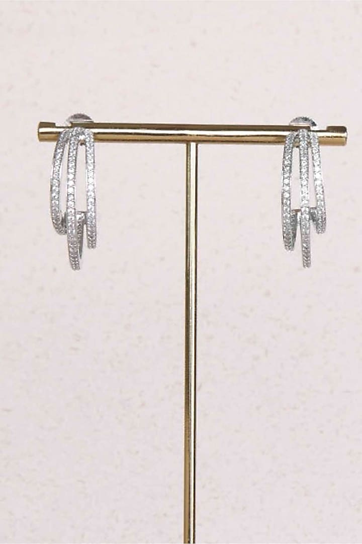 White Gold Plated Diamante Hoop Earrings by ELAA