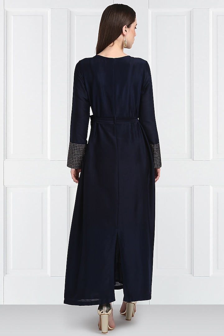 Navy Blue Embroidered Vacation Dress by Label Earthen at Pernia's Pop Up Shop