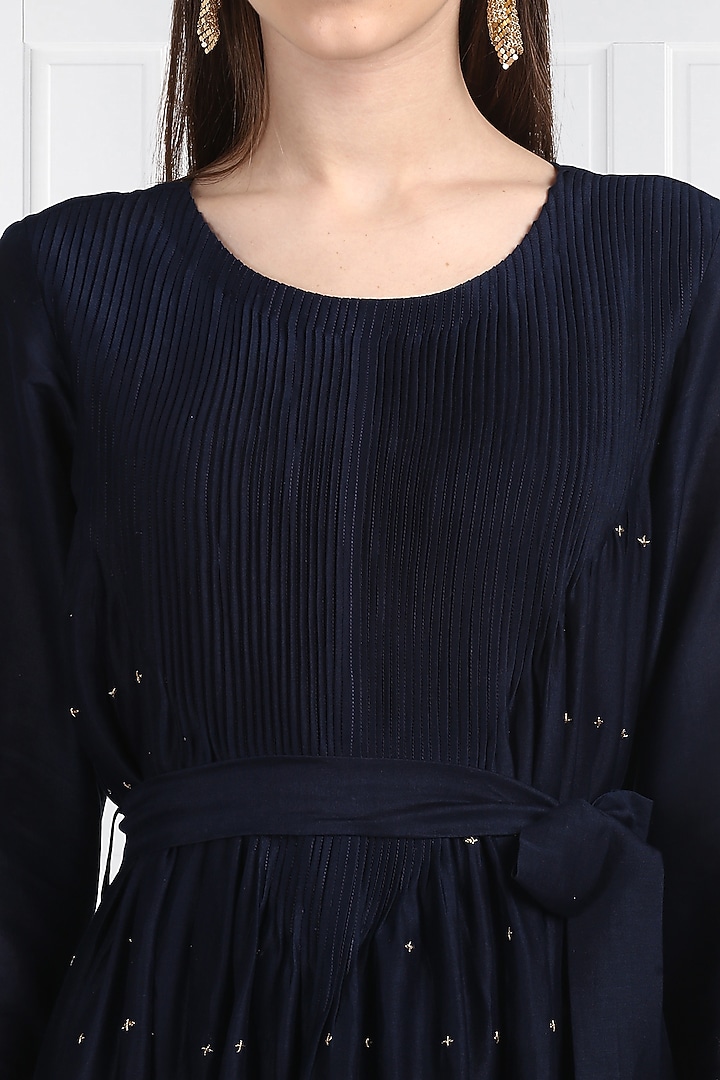 Navy Blue Embroidered Vacation Dress by Label Earthen at Pernia's Pop Up Shop