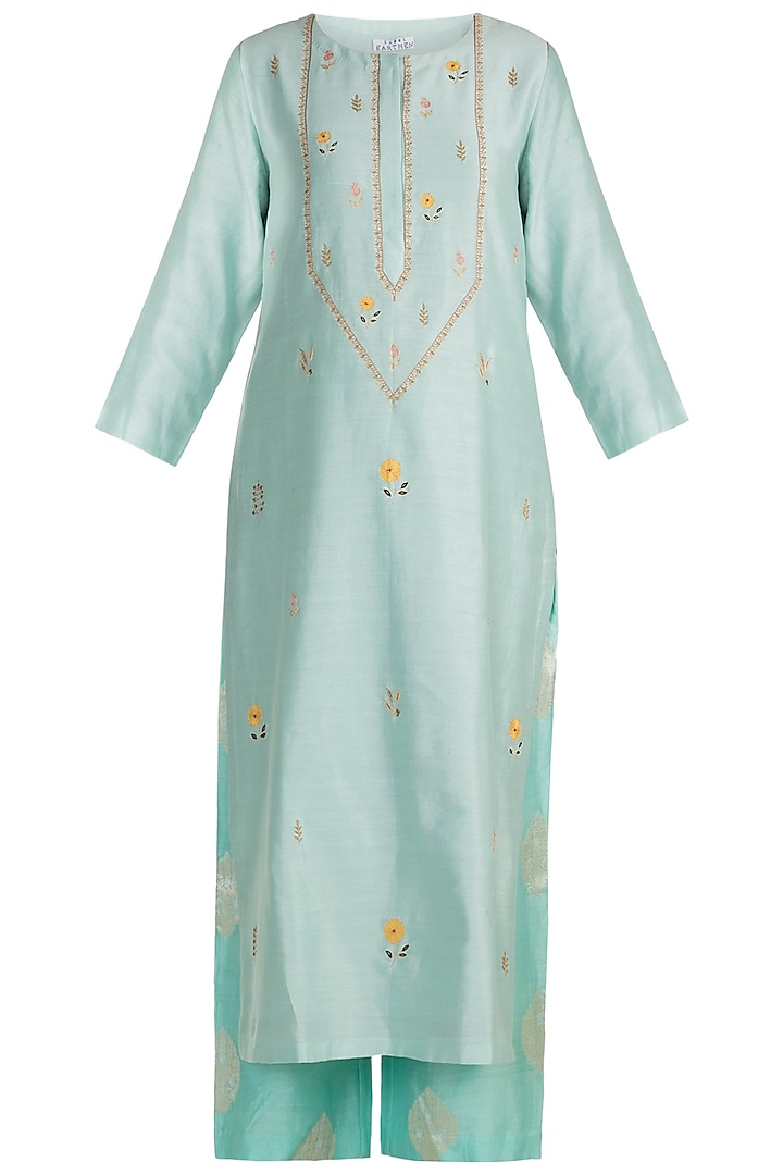 Sky Blue Embroidered Kurta With Palazzo Pants by Label Earthen at Pernia's Pop Up Shop