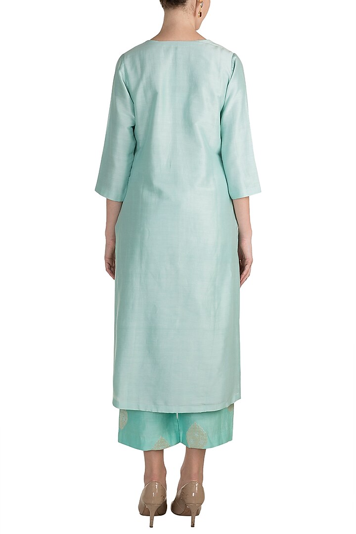 Sky Blue Embroidered Kurta With Palazzo Pants by Label Earthen at Pernia's Pop Up Shop
