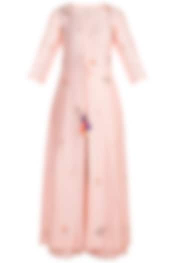 Peach Embroidered Jacket Dress With Palazzo Pants by Label Earthen