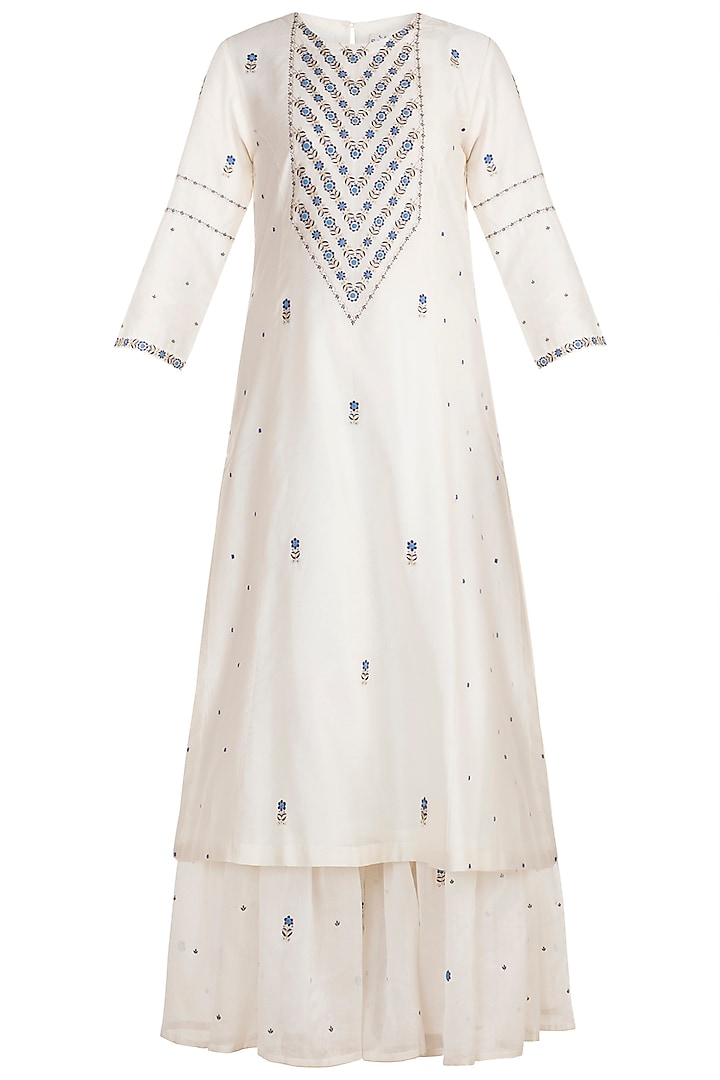 White Embroidered Sharara Set by Label Earthen