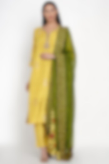 Yellow Embroidered Sharara Set by Label Earthen