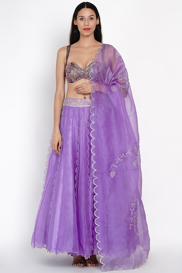 Lavender Sequins Lehenga Set by Label Earthen