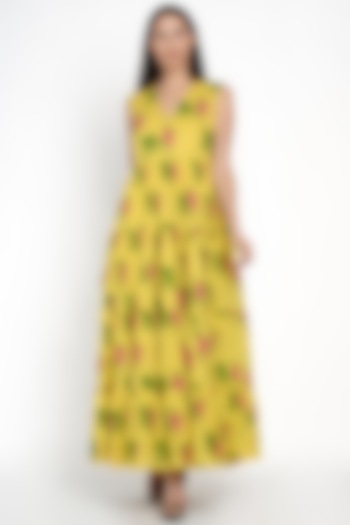 Yellow Printed Tiered Dress by Label Earthen