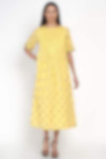 Yellow Pleated Cotton Dress by Label Earthen