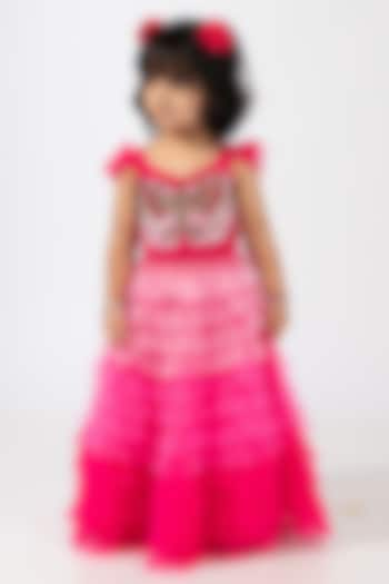 Pink & Baby Pink Net Tiered Skirt Set For Girls by Elaisha at Pernia's Pop Up Shop