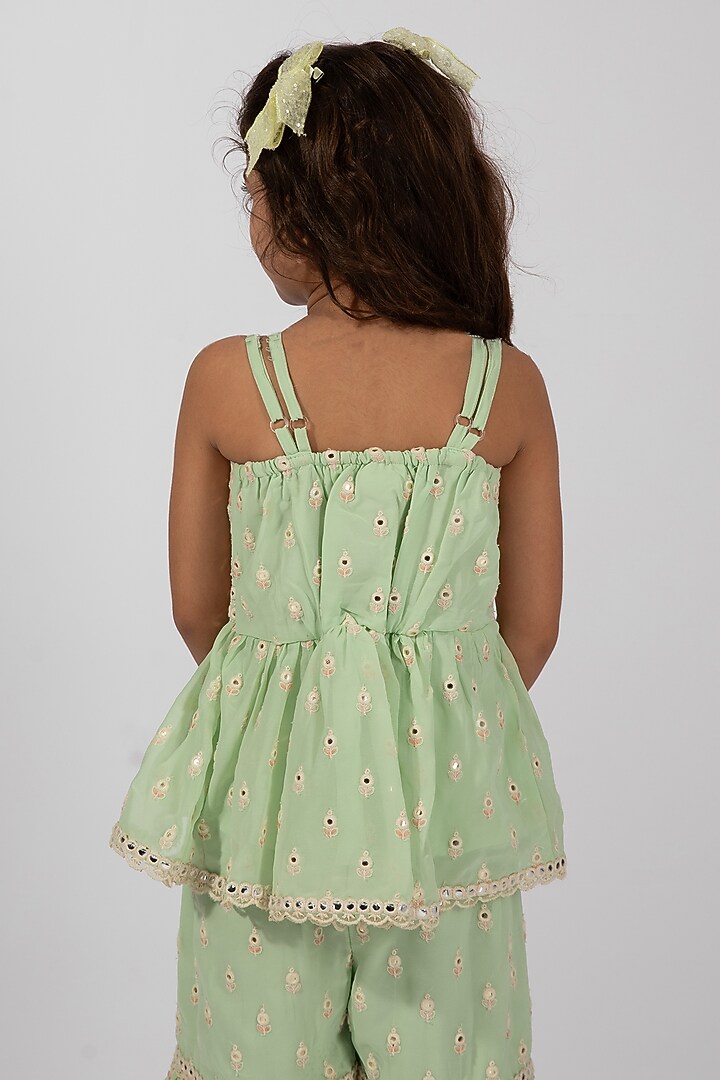 Pastel Green Polyester Embroidered Sharara Set For Girls by Elaisha at Pernia's Pop Up Shop