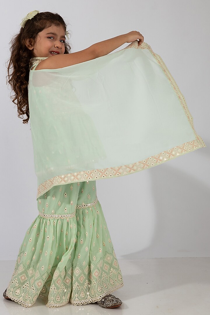 Pastel Green Polyester Embroidered Sharara Set For Girls by Elaisha at Pernia's Pop Up Shop