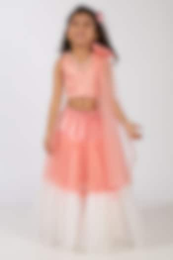 Peach & Off-White Net Layered Skirt For Girls by Elaisha