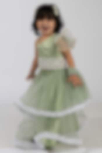 Green Net Layered Skirt Set For Girls by Elaisha at Pernia's Pop Up Shop