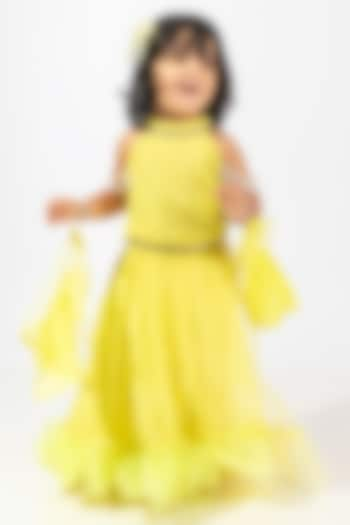 Lemon Yellow Polyester Ruffled Layered Skirt Set For Girls by Elaisha at Pernia's Pop Up Shop