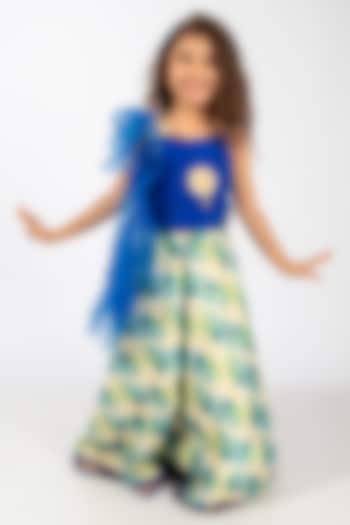 Blue & Off White Polyester Floral Printed Skirt Set For Girls by Elaisha at Pernia's Pop Up Shop