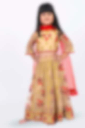 Beige Polyester Floral Motif Embroidered Lehenga Set For Girls by Elaisha at Pernia's Pop Up Shop