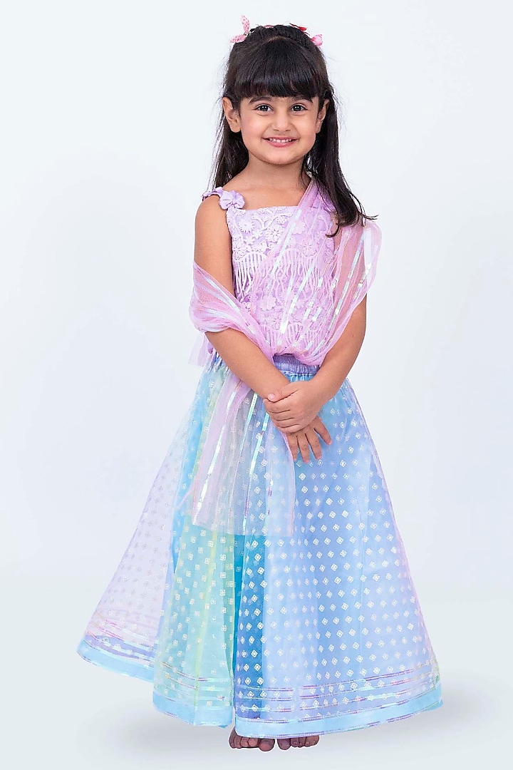 Mauve Net Printed Skirt Set For Girls by Elaisha at Pernia's Pop Up Shop