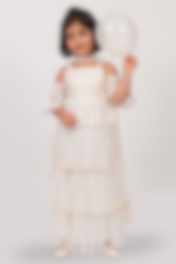 Off-White Polyester Tiered Ruffled Skirt Set For Girls by Elaisha at Pernia's Pop Up Shop