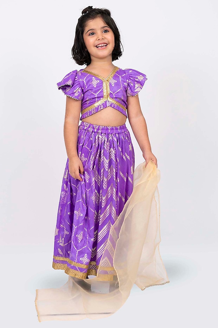 Mauve Polyester Lace Embellished Skirt Set For Girls by Elaisha at Pernia's Pop Up Shop